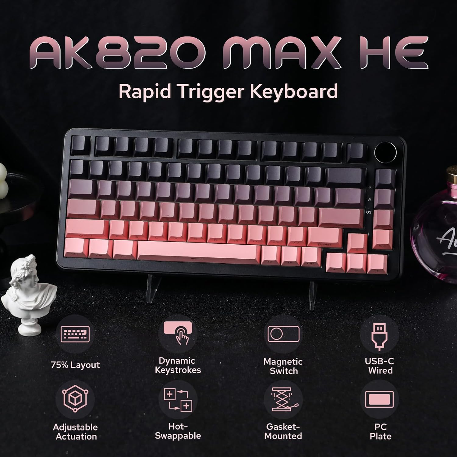 

AJAZZ AK820 MAX Gaming Keyboard RGB Backlight Wired Keyboard magnetic rice switch жовтий/чорний