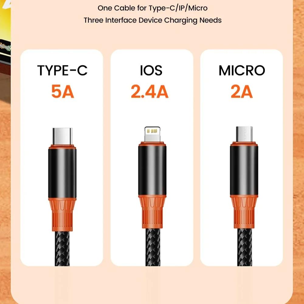 Kabel 2 v 3 1,2M Rychlé nabíjení Micro USB Typ C Lightning kabel Pro Samsung Xiaomi Huawei Pro iPhone 16 15 14 13 Pro Nabíječka telefonu USB Datový kabel