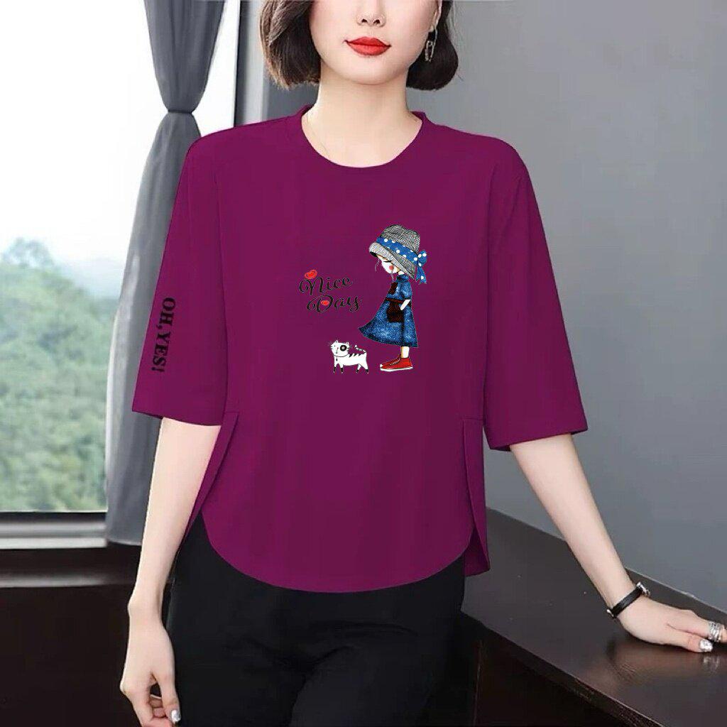 Stylish Printed Seven-Sleeve Women’s T-Shirt: Flattering, Versatile, Age-Defying Casual Wear