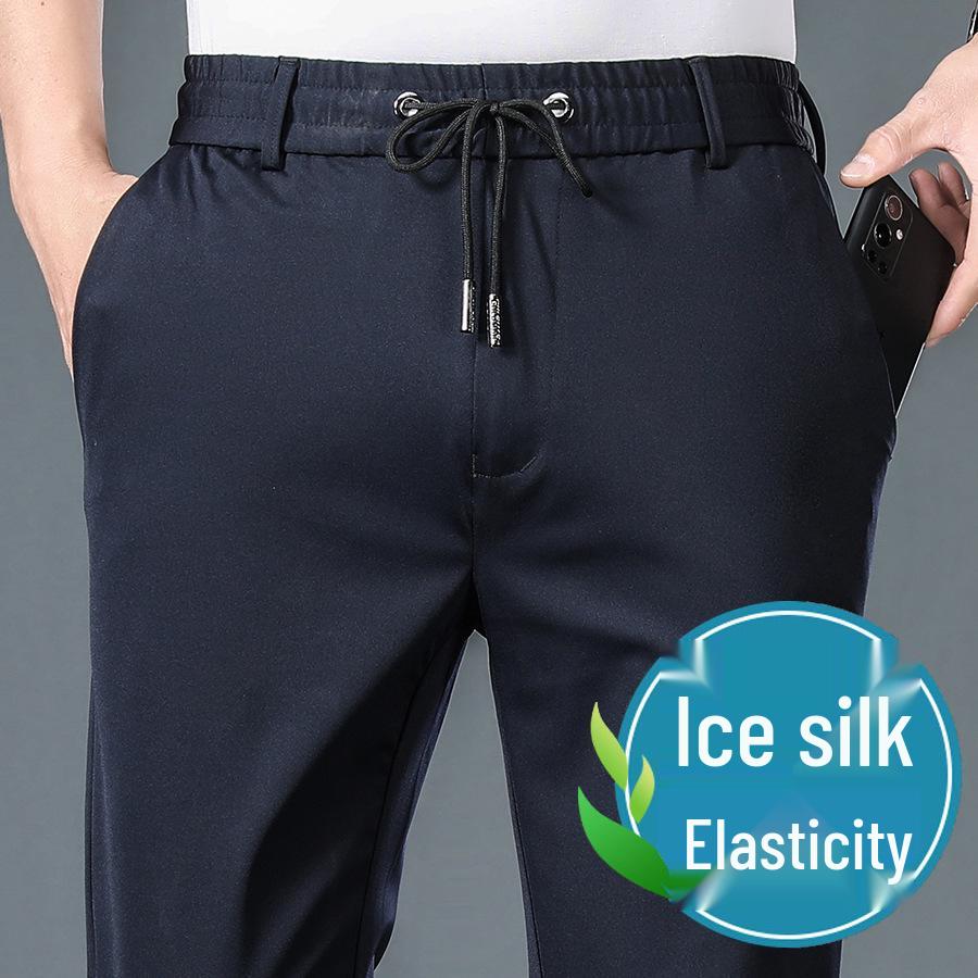 

Летние тонкие эластичные брюки для пап для мужчин - Повседневная одежда больших размеров для мужчин среднего и пожилого возраста 7XL темно-синий