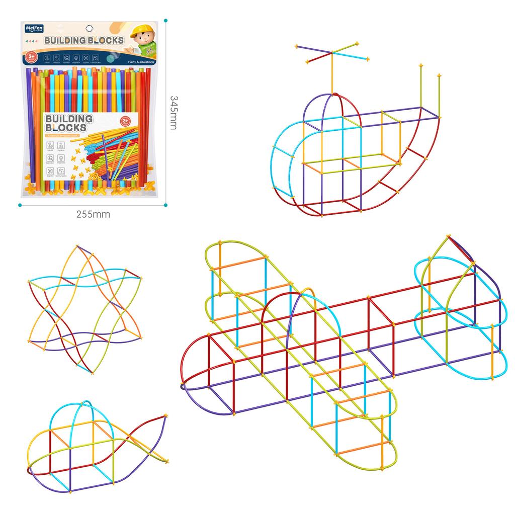 Creative Diy Straw Splicing Construction Building Block 3 Parent-Child Interaction 6 Children 8 Assembled Toys 10