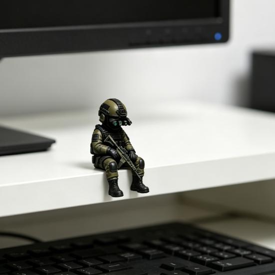 Mini Tactical Soldier Figurine, Realistic Sitting Sniper Resin Statue Model, Armed Special Forces Collectible Sculpture Decoration