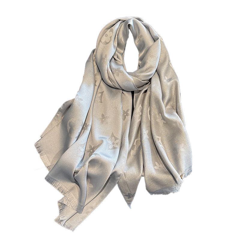 Summer Pentagram Imitation Silk Sunscreen Silk Scarf Printed Beach Towel Shawl Travel Women'S Tencel Cotton Scarf