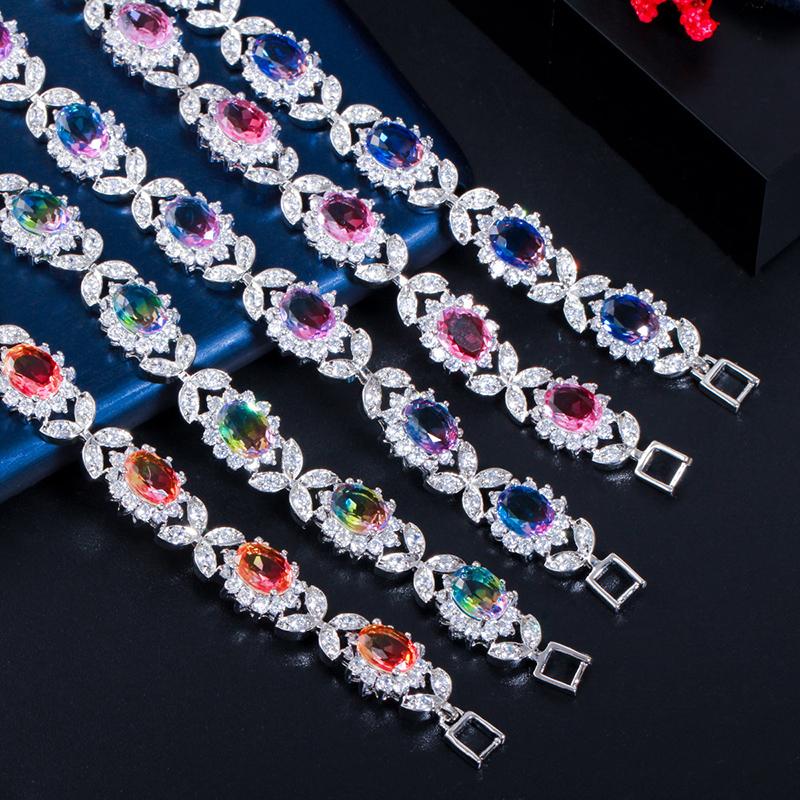 WWJ Rainbow Mystical Cubic Zirconia Leaf Design Tennis Bracelet for Women