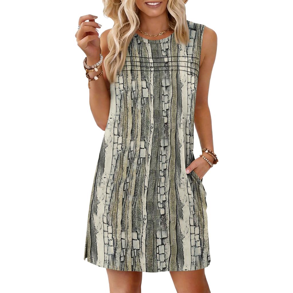 Women's Loose-Fit Casual Printed Split-Hem Sleeveless A-Line Dress