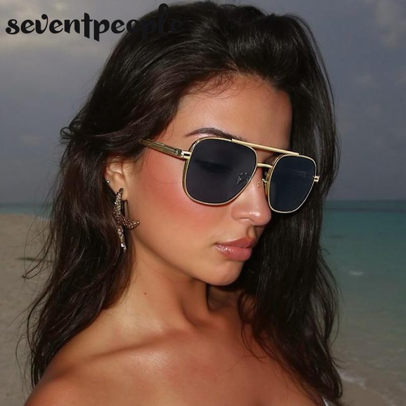 Vintage Steampunk Square Sunglasses Women  Luxury Brand Classic Gold Double Beam Sunglass Retro Driving Shades For Ladies
