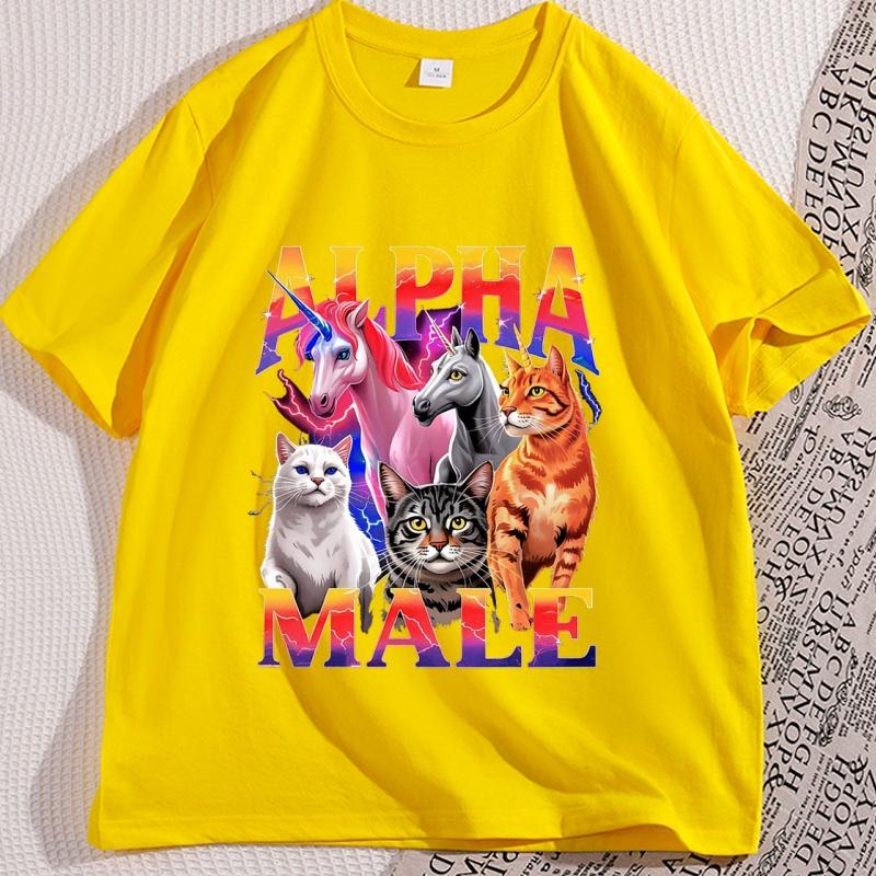 Alpha Meme Humor T-Shirts Mann Baumwolle Kurzarm Hohe Qualität T-Shirt Lässig Katze Einhorn Grafik T-Shirts Locker Tiere Bedruckt