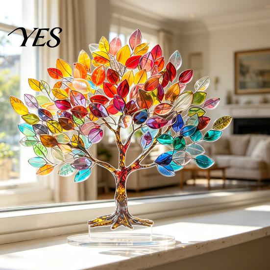 Transparent Acrylic Ornament Tree of Life Desktop Ornament, Colorful Tabletop Decoration, Creative Art Compact Desk Decor Statue for Home Table
