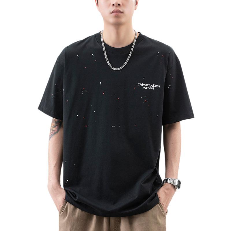 Summer American High-density Knitted Comfortable Fit Stylish Printed Mens T-shirt Short-sleeved