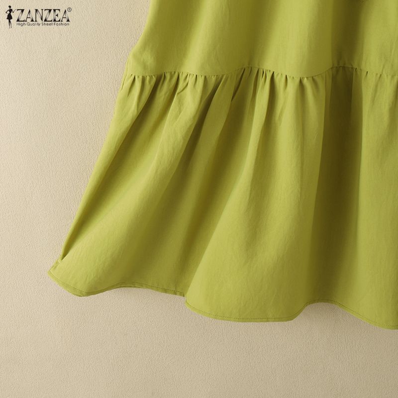 ZANZEA Women Casual Round Neck Solid Color Short Sleeve Dress
