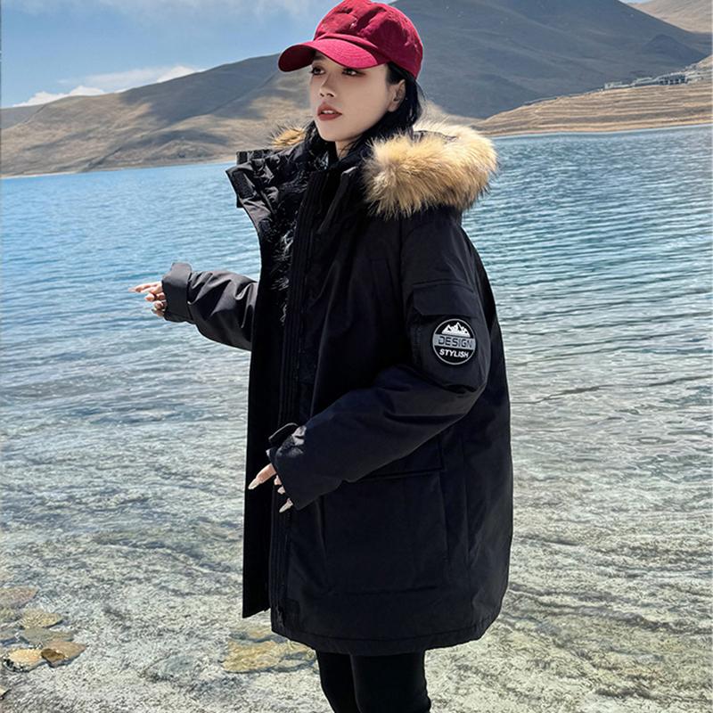 Roupa de Trabalho Outono e Inverno com Gola de Pele, Jaqueta Parker de Algodão com Penas, Jaqueta de Algodão Moda Americana, Jaqueta Quente Média a Longa, Roupa Exterior de Algodão Casual