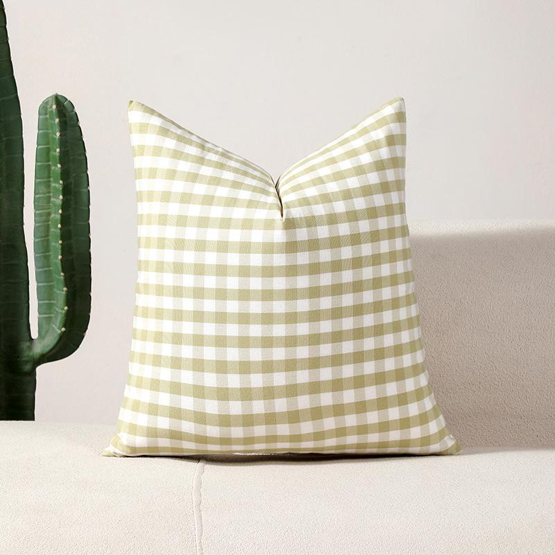 Small Fresh Grass Green Large and Small Plaid Striped Plain Pillow Cushion Cushion Cover Without Core