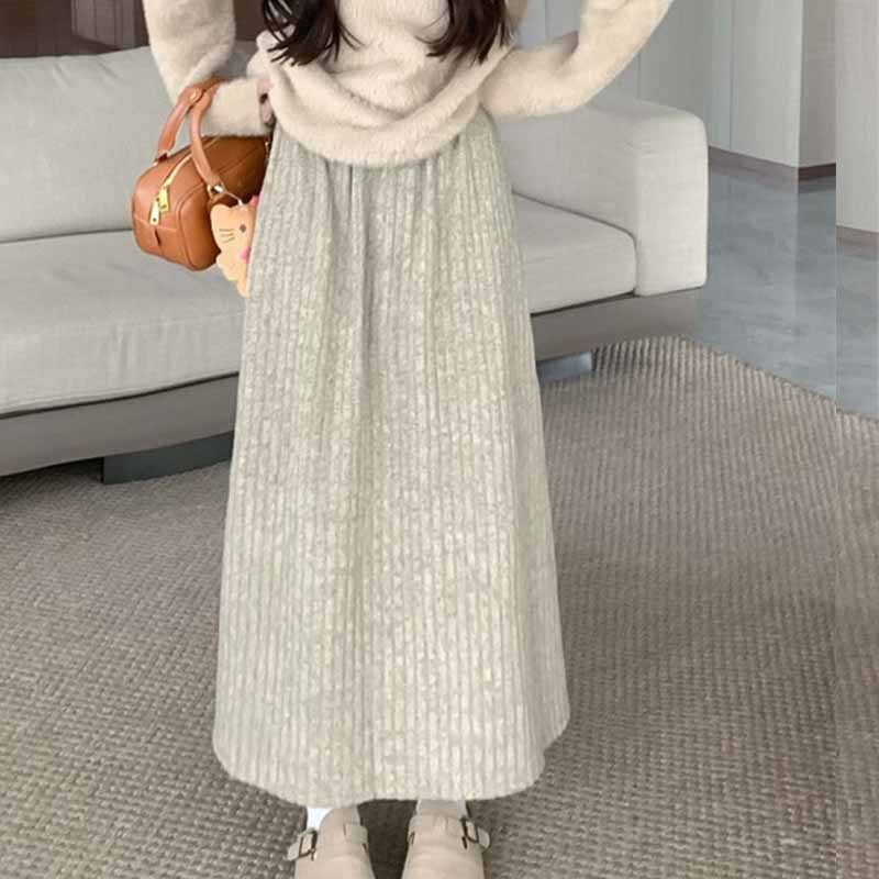 Skirt Womenswear Autumn Winter Mid Long Grey Loose