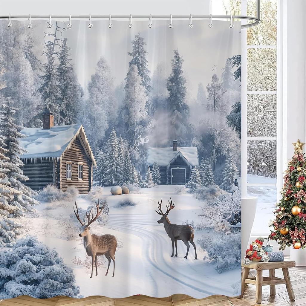 Christmas Tree Shower Curtain, Winter Colorful Cartoon Xmas Tree Cute New Year Bath Curtain Decor, Waterproof Bathroom Accessory