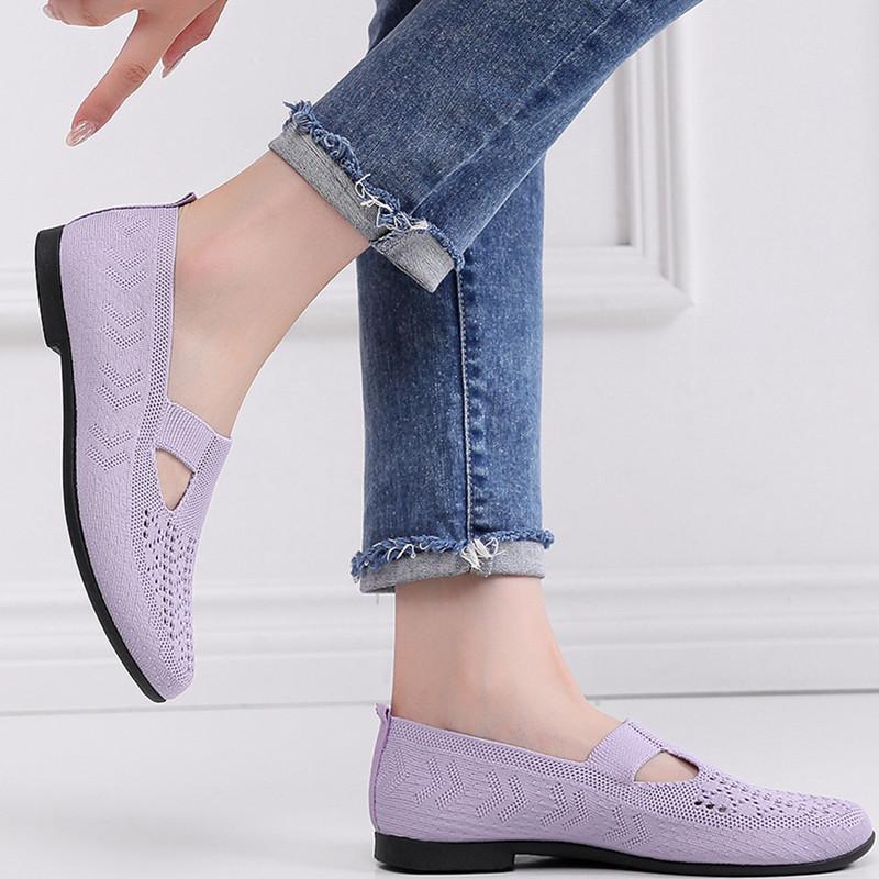 Women's Breathable Flying Woven Casual Shoes, Fashion Slip on Flats, Lightweight Soft Sole Comfortable Walking Shoes