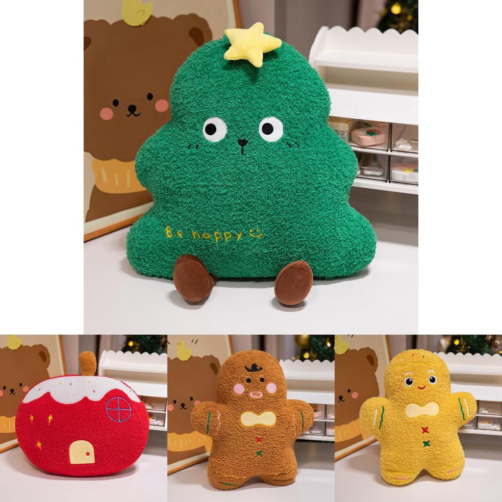 Adorable Soft Plush Cartoon Christmas Tree Gingerbread Man Apple Figurine Pillow Toy For Festive Home Decor