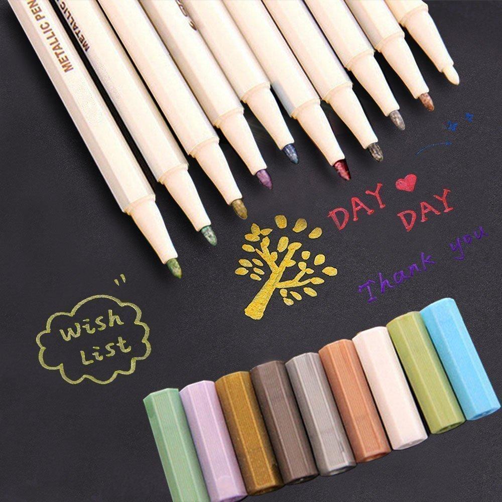 EMY Metallic Marker for Diary Message and Various Decorative Uses Pens, 10-Color Set, Water-Based, Pages, Cards,