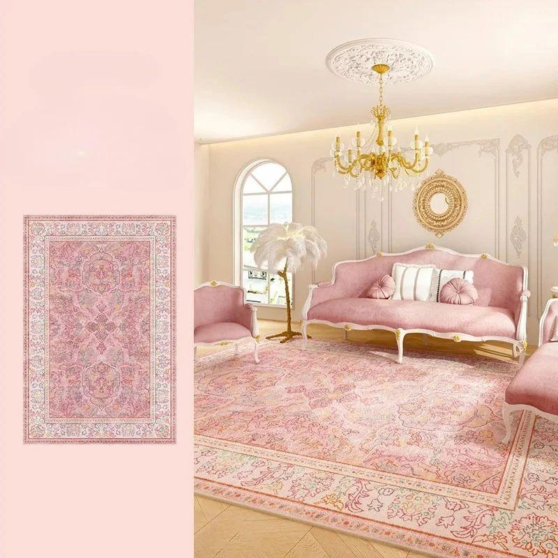 Nieuw Retro Perzisch Woonkamer Tapijt - Roze Luxe Waterdichte Matras Wasbaar en Afwasbaar - Schoon Slaapkamer Vloerkleed 100x150cm