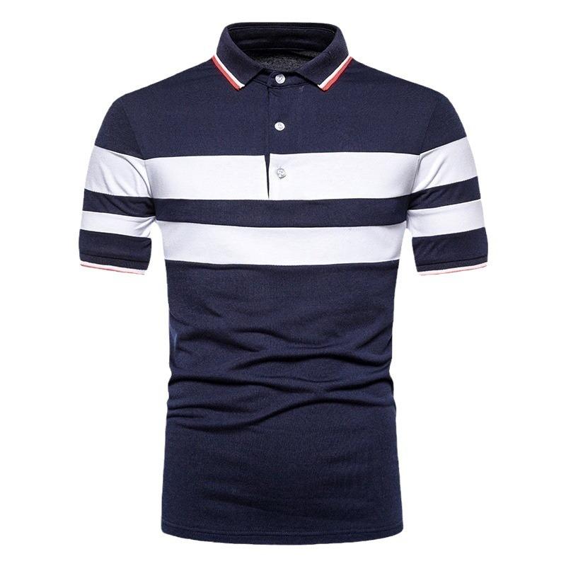 Men Short Sleeve Striped Polo Shirt Casual Slim Fit Collar Business Tops