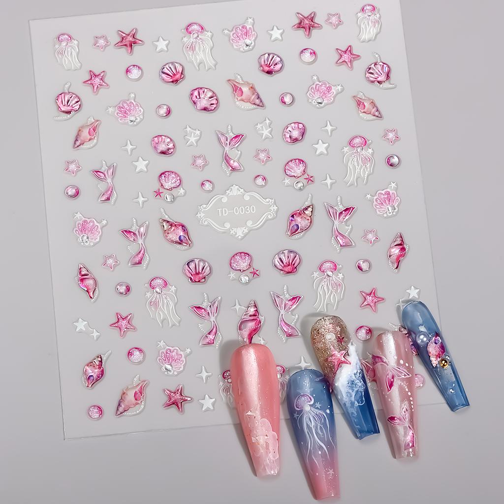 1pc 5D Ocean Dolphins Jelly Nail Art Sticker Jellyfish Shells Self-Adhesive Nail Decals for Nails DIY Manicure Decoration