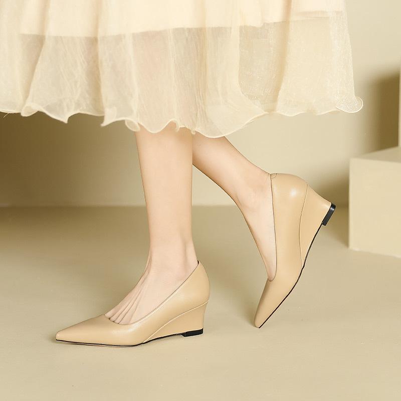 5162-2 slope heel high heels women's new light mouth thick sole high heel single shoes women's solid color work women's single shoes