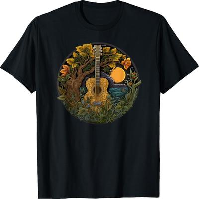 Acoustic Guitar Tree Guitarist Landscape Nature Music Lover T-Shirt