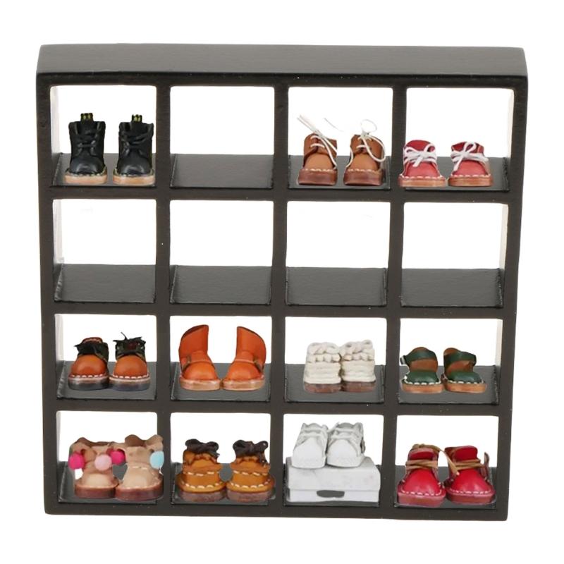 Sturdy Wood Materials Miniature Furniture Display Storage Shelf With 16 Compartments for Easy Dollhouses Organization