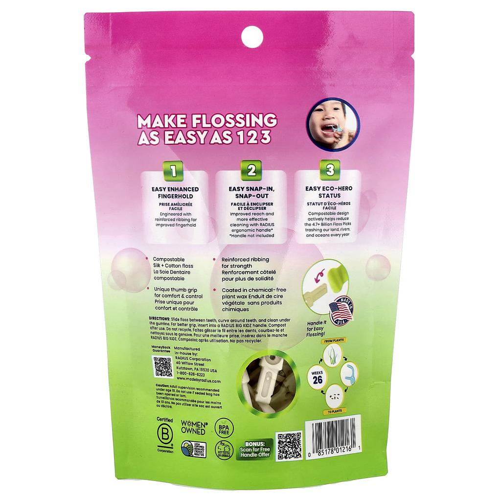 Dziecięce, Ecoflex Jednorazowa Nić Dentystyczna, Guma Balonowa, Biodegradowalna Nić Dentystyczna, 50 sztuk