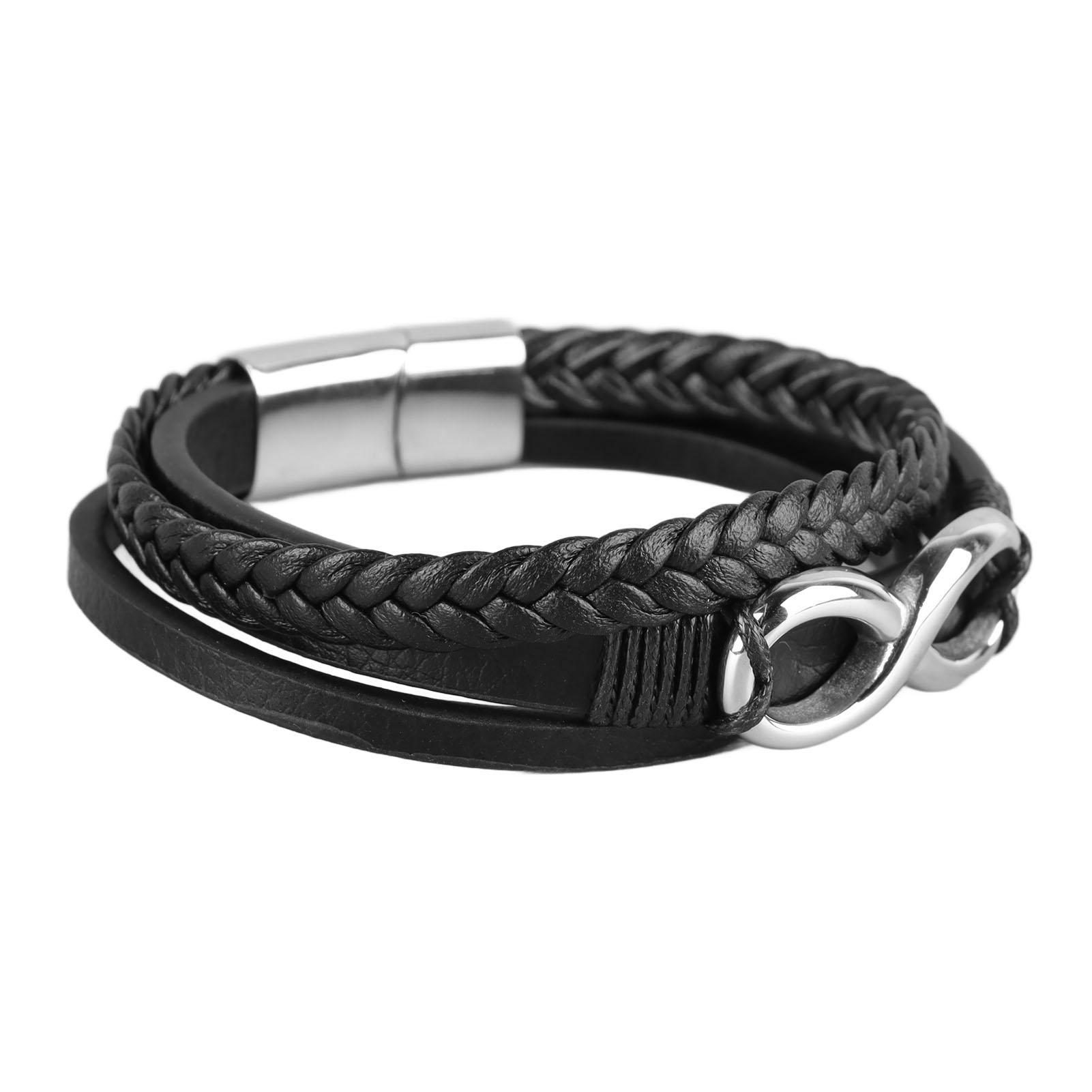 

Triple Magnetic Buckle Hand Bracelet Infinity Number Shape Hip Hop Twist Woven Bracelet Hand Ornament Steel Color
