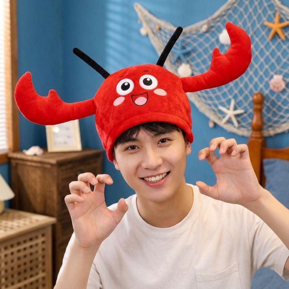 Soft Breathable Cartoon Lobster Plush Hat Funny Look Lobster Headgear Stage Performance