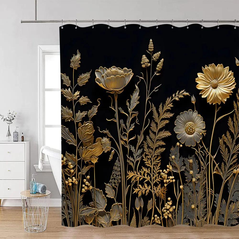 Floral Butterfly Shower Curtains Black and White Flowers Botanical Watercolour Art Modern Minimalist Bathroom Curtain Decor Sets