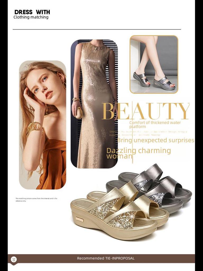 Women's Summer Sequin Platform Wedge Sandals - Thick-Sole, Easy-Match Fish-Mouth Design