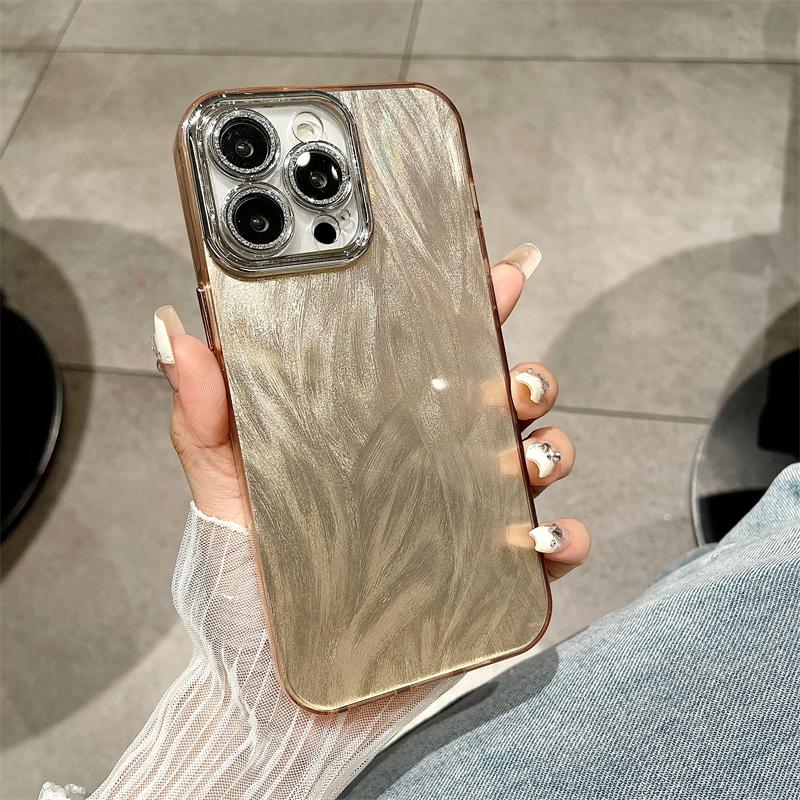 Luxury Feather Camlet Pattern Laser Glitter Phone Case For iPhone 11 12 13 14 15 16 Pro Max Plus Fashion Shockproof Bumper Cover