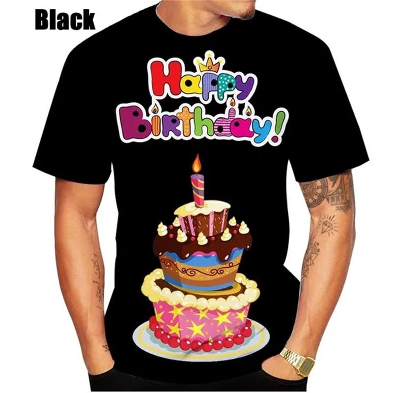 Summer 3D Print Happy Birthday Cake Graphic T Shirts For Men Women Short-sleeved Round Neck Men's Plus Size Tee Tops Clothing
