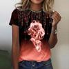 Women's  Fashion Summer New Round Neck Rose Print Short Sleeve Casual T-shirt Top