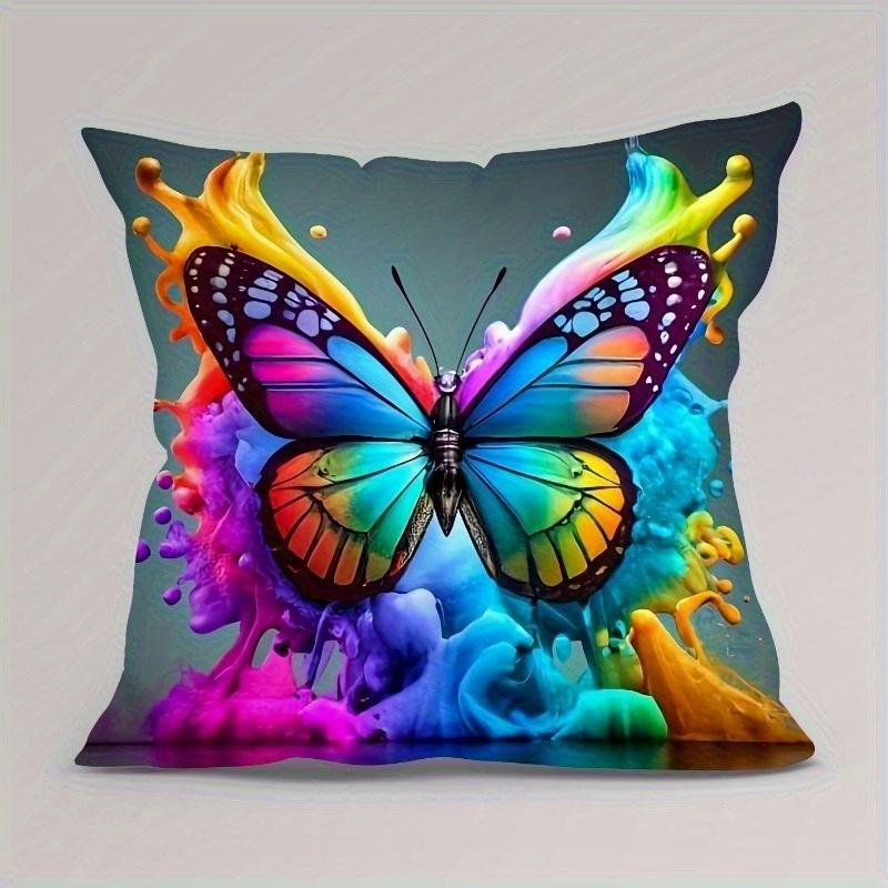 4pcs Butterfly Rose Art Theme Digital Printing Pillow Cover Short Plush Suitable Living Rooms Bedrooms Sofas Throw Cushion Cover