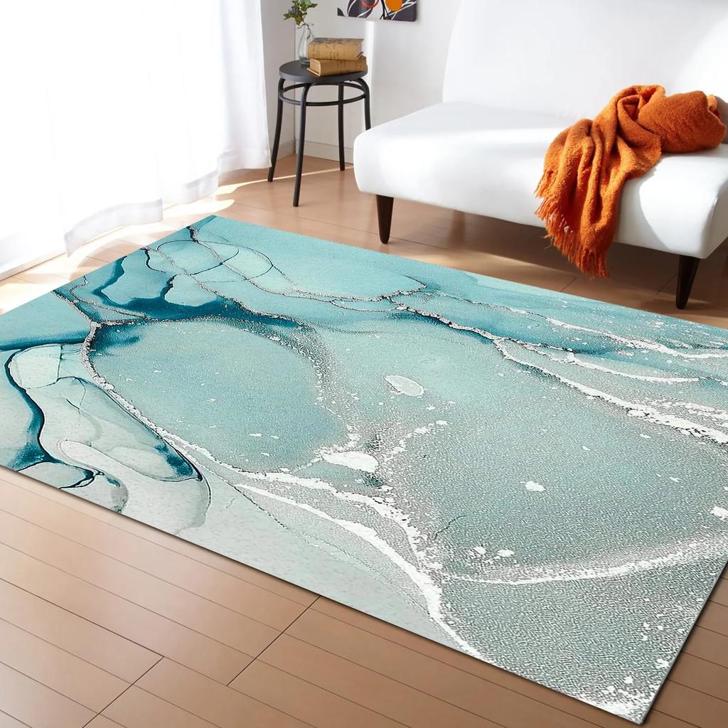 Turquoise Marble Lattice Textured Carpets for Living Room Household Bedside Rug Sofa and Coffee Table Blanket Office Floor Mats