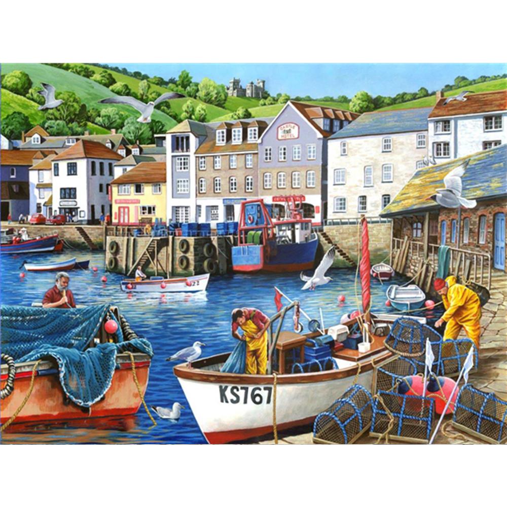 Full Drill 5d Diamond Painting Kits New Arrivals Coastal City Cross Stitch Diamond Mosaic Ship Decoration For Home