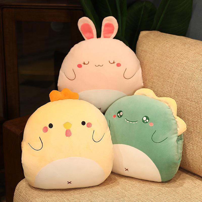 Soft Cute Cartoon Animal Hand Warmer 3-in-1 Pillow Blanket for Office Naps