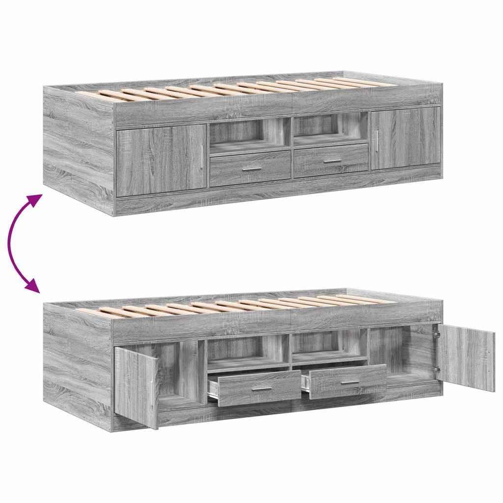 Bed Frame with Storage Space Grey Sonoma 80 x 200 cm Engineered Wood