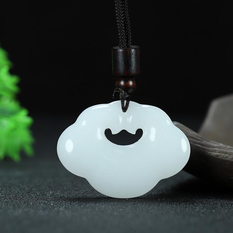 Tianshan Jade Cloud Lock Pendant: Xinjiang Golden Silk & White Jade Ruyi Amulet for Men and Women