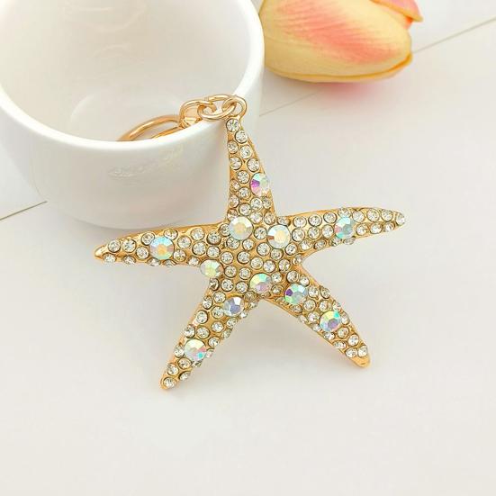 Keychain Pendant Rhinestones Inlaid Starfish Design Key Chain with Lobster Clasp Bag Charm Backpack Accessory