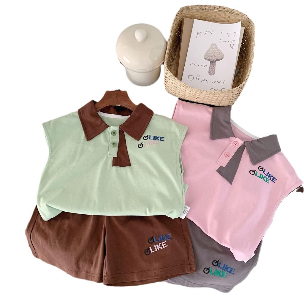 Adorable Children's Summer Outfit Set With Embroidered Sleeveless Polo Shirt And Shorts