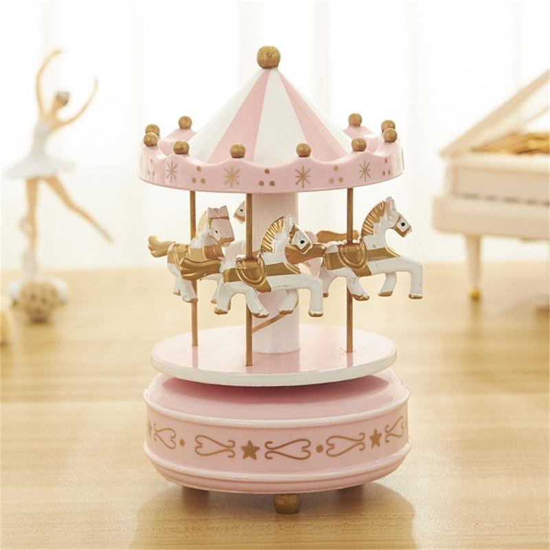 Handcrafted Wooden Rotating Carousels Music Box Ornament Hand Cranked Design For Christmas Home Tabletop Shelf Decors