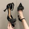 Street Style Fashion Crystal Butterfly Kont Pumps Women Pointed Toe Thin Heels Buckle Strap Wedding Party Shoes