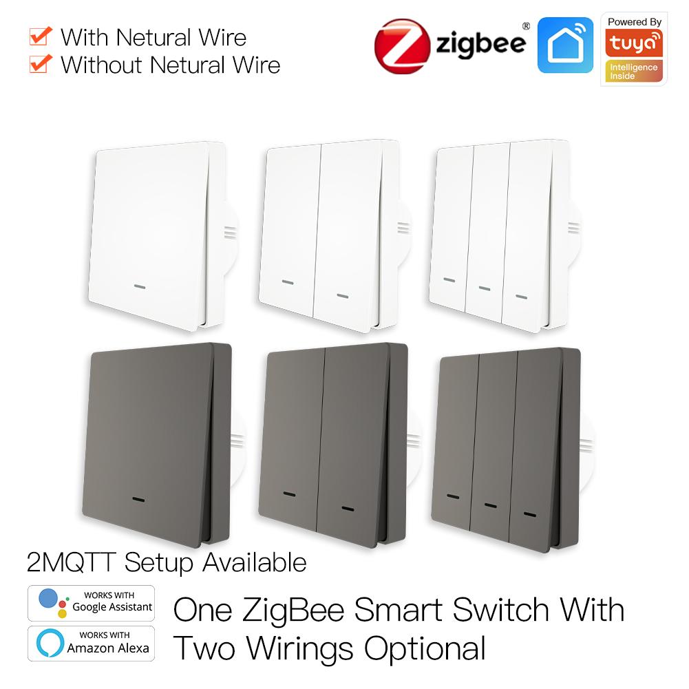 MOES NO Neutro No Condensatore Zigbee 3.0 Pulsante a Muro Wireless Interruttore Luce Intelligente Tuya Standard UE UK 1/2/3 Gang