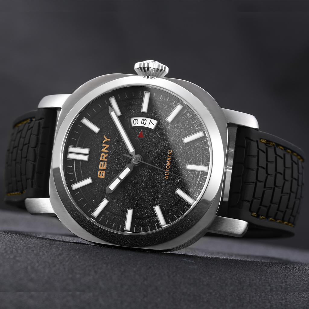 BERNY Diver Watches for Men Automatic Mechanical Men's Watches Calendar Super Luminous Sapphire 10ATM Waterproof Dive Wristwatch