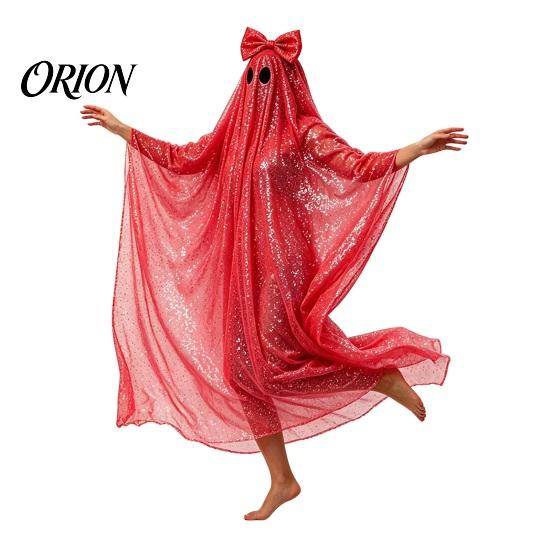 Dívčí Duchový Šaty Sequin Pončo Plášť pro Ženy, Roztomilý Halloweenský Kostým Plášť s Vlajícími Síťovanými Mašlemi, Lehký Pulovr Roucho Cosplay Party Svátek