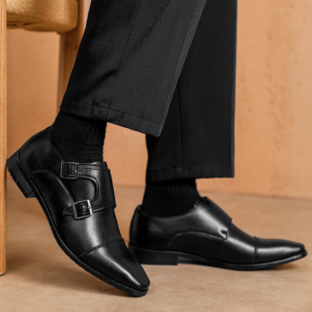 Men’s Slip-On Penny Loafer Business Casual Dress Shoes Monk Strap Faux Leather Wedding Formal Tuxedo Shoes Work Pointed Toe Oxford Shoes for Men