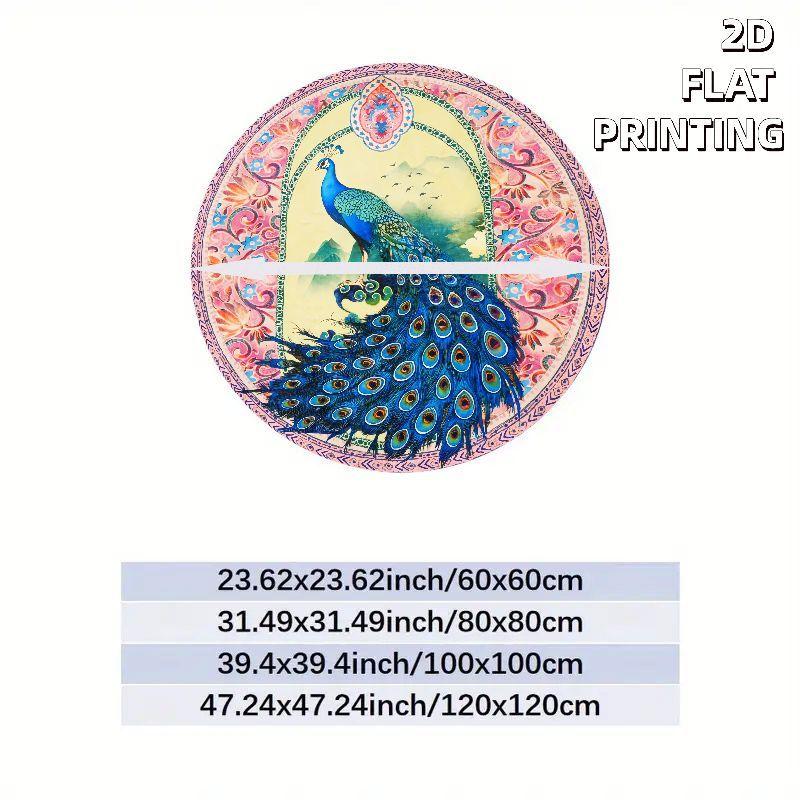 2D Peacock Design Round Doormat Flannel Soft Entryway Mat Home Decor Living Room Carpet